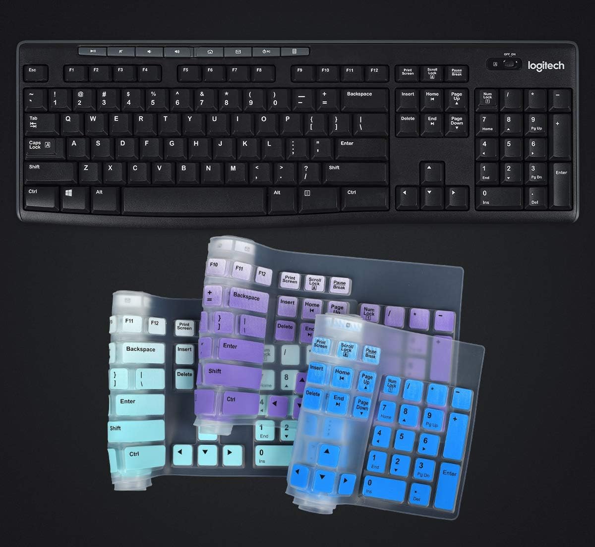 Keyboard Cover for Logitech MK370 MK295 MK270 K270 Wireless Keyboard, Logitech MK295 MK270 Keyboard Accesseries, MK370 Keyboard Skin Protector - Gradual Mint