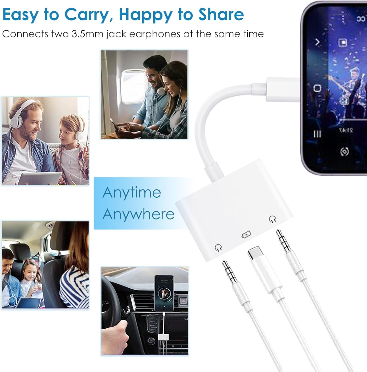 USB C to 3.5mm Audio Adapter, 3-in-1 Aux to USB C Headphone Splitter with PD Fast Charging, 3.5mm to USB C Headphone Jack Adapter Compatible with iPhone 15/16, iPad Pro, Galaxy S24/S23, and More