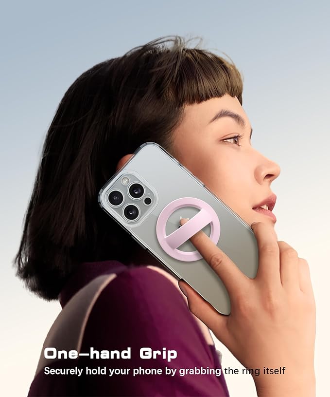 Magnetic Phone Grip, Removable Loop Grip with Soft Finger Strap, Silicone Phone Ring Holder for Back of Phone for iPhone 16/15/14/13/12 Pro Max/Plus, Chalk Pink