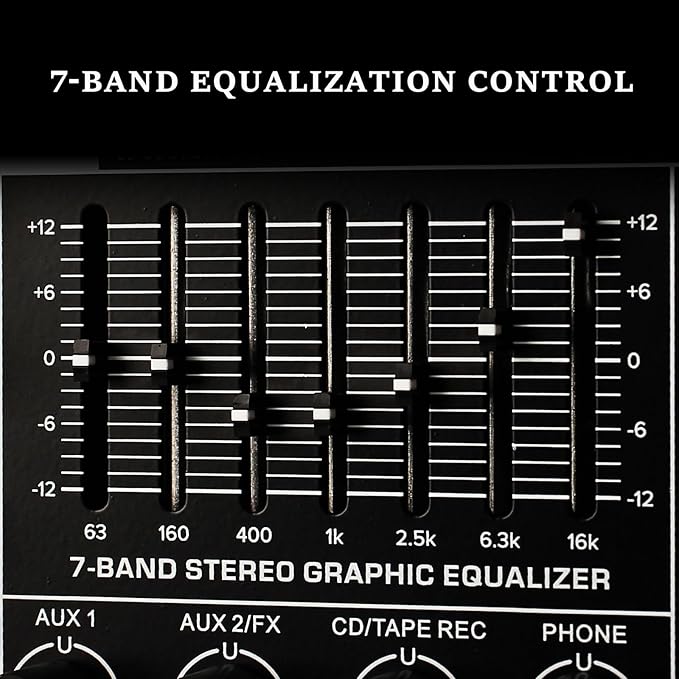 Audio Mixer 6 Channel Professional Mixer Console with 320 DSP Effects, 7-band EQ Sound Mixing Board Digital DJ Mixer w/USB Bluetooth MP3 for Recording, Independent 48V Power & Mute Button