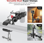 Double Super Clamp Camera Mount with Magic Arm, Aluminum Double Clamp Mount Umbrella Holder for Desk, Studio Light/Boom Stand, Photography Reflector, Cross Bars, Bike/Motor Handlebars (SY004)