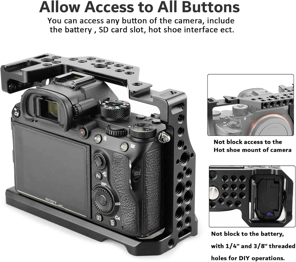 A7iii / A7riii Full Camera Cage Rig and ARRI Locating Top Handle,with 5 Cold Shoe Mounts, 1/4" & 3/8" ARRI Holes, for Sony A7III /A73 /A7RIII /A7R3 /A7M3(A7R Mark III/ILCE-7RM3)
