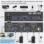 KVM Switch 2 Monitors 2 Computers 8K@60Hz/4K@144Hz, HDMI Displayport KVM Switches for 2 PC Sharing Dual Monitor and Keyboard Mouse with Power Adapter, Wired Extend Controller and USB3.0 Cables