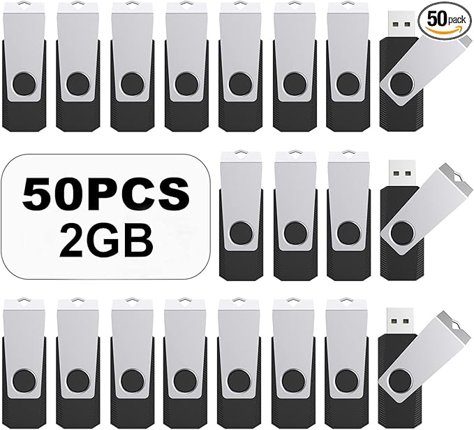 TOPESEL 50PCS 2GB Bulk USB 2.0 Flash Drive Swivel Memory Stick Thumb Drives Pen Drive (2gig, 50 Pack, Black)