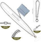 Clip and Go Strap for Phone Silver Metal Chain with Blue Pouch Wallet Crossbody Phone Lanyard for Women with Cell Phone Stand Holder 2 Patches Tether Adjustable Anti Theft for iPhone 16 15 All Phones