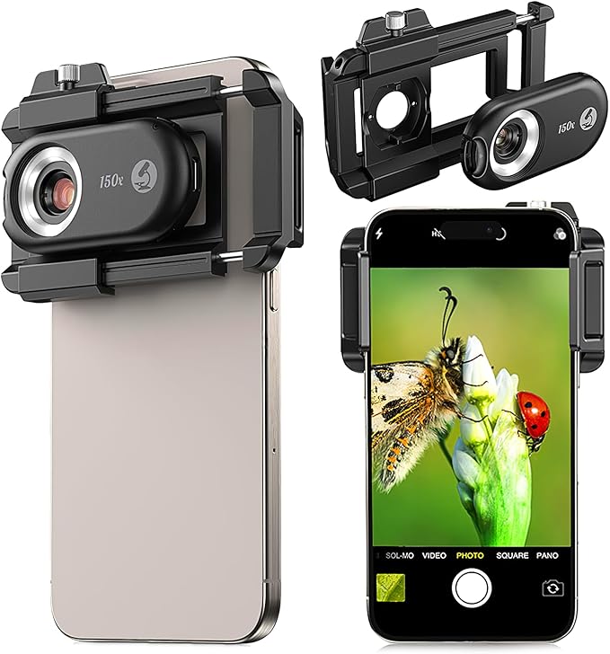 Kolertron Mobile Phone Microscope Lens, Universal with LED Ultraviolet lamp and CPL, Portable Digital Microscope Camera Accessory, Suitable for 90% iPhone/Android Phones (Note: Compatible)