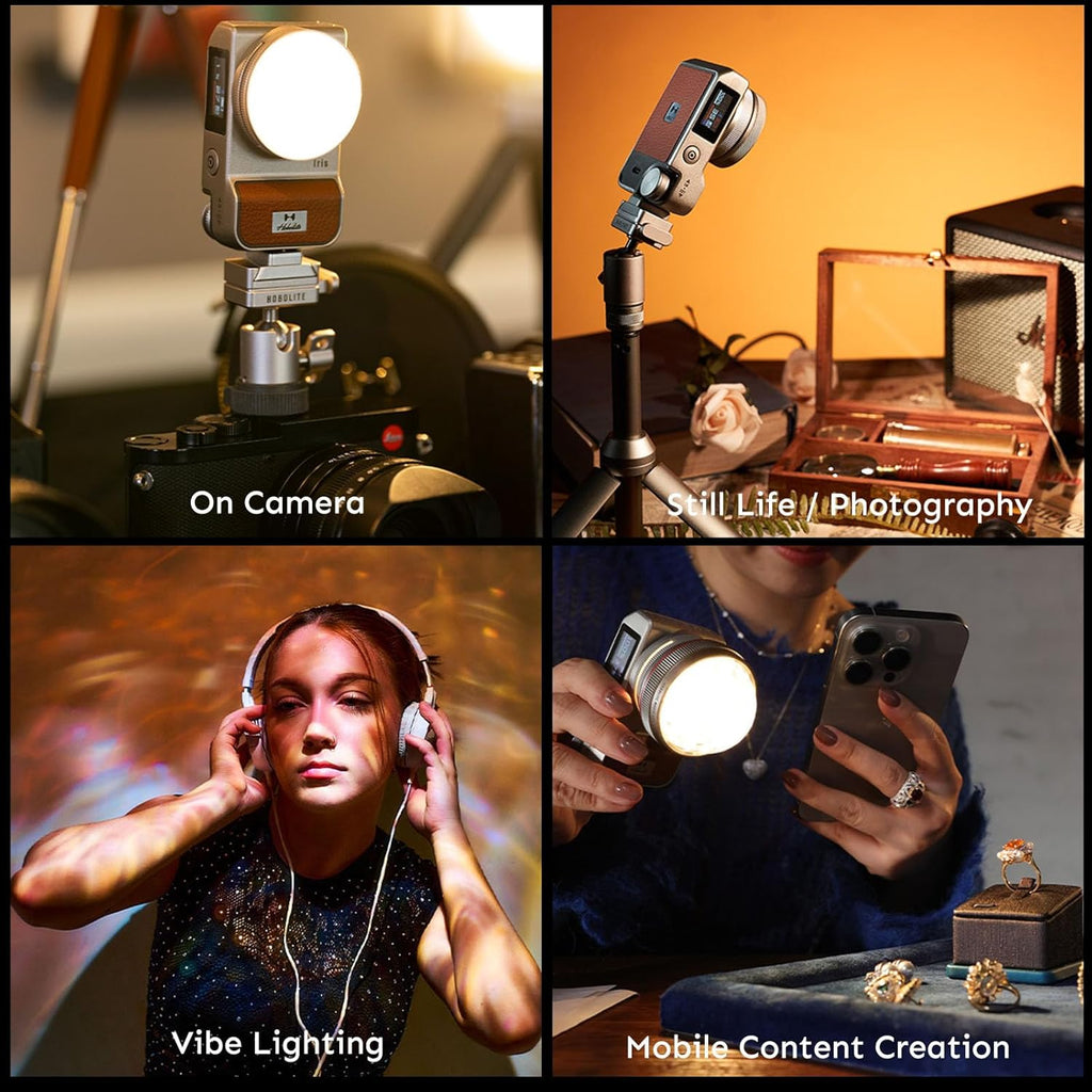 Iris Portable LED Photography Light Creator Kit with LCD Display, App Control, CRI/TLCI 96+, 2700-6500K Bi-Color On Camera Light for Content Creators, 5W