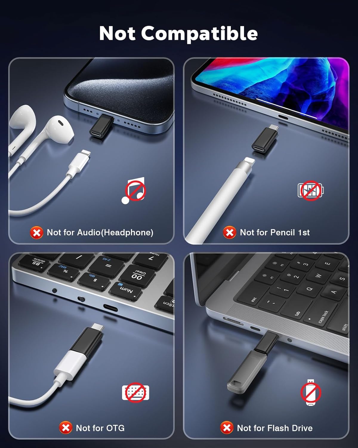 MoKo 4 Pack Lightning Female to USB C Male Adapter,USB-C Lightning Adapter for iPhone 15/16 Pro/16 Pro Max/Plus,Galaxy S24,iPad,iPhone to USB C Adapter for Charging/Data Sync, NOT for Audio/OTG, Black