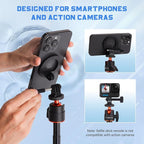 PHOPIK 55" Magnetic Selfie Stick Phone Tripod, Extendable Magnetic Cell Phone Tripod Stand Compatible with iPhone/Android/Sport Camera&Insta 360 x5, Perfect for Video Recording/Selfies/Live Stream