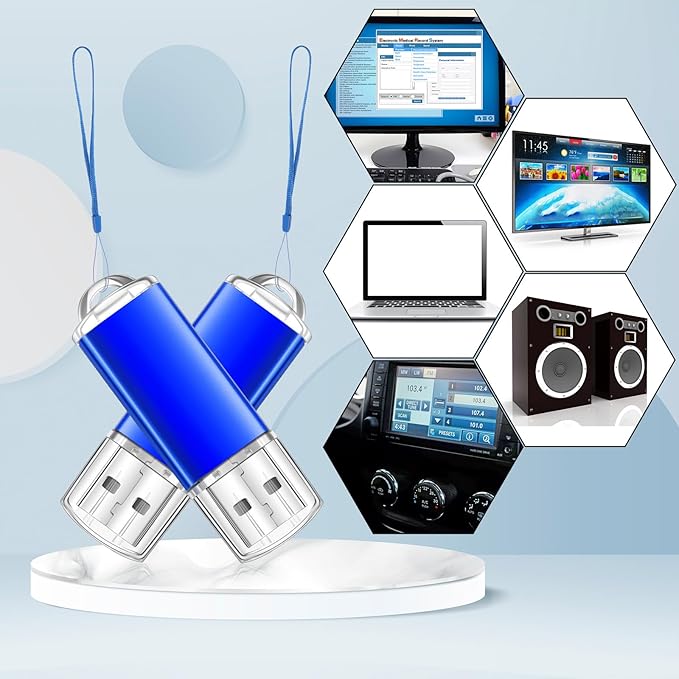 Hoteam 50 Pack USB 2.0 Flash Drives Bulk Blue Portable Thumb Drive with Hat USB Sticks Bulk with 50 Pcs Lanyards for Data Storage File Sharing Commercial Gift(256MB)