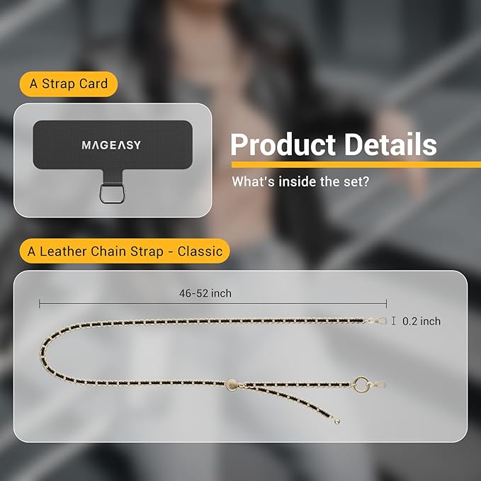 MAGEASY Crossbody Phone Chain Strap - Universal Metal Crossbody Phone Lanyard With Adjustable Length, Chic Cell Phone Necklace Phone Strap for iPhone & Android Phones - Modern Gold Metal