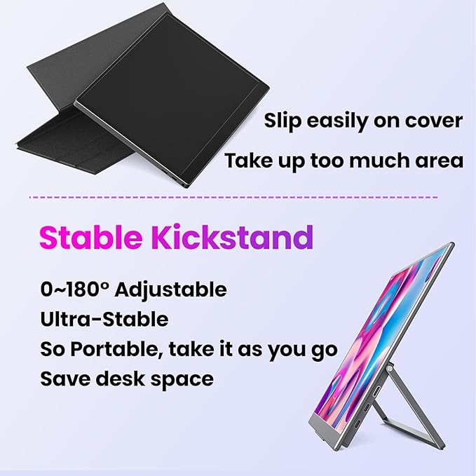 Portable Gaming Monitor 16 Inch QHD 2.5K 2560X1600 16:10 100 Hz 100% sRGB 10 Bit Travel Monitor for MacBook, Laptop, PC, Surface, Game Console, VESA Compatible, with Kickstand & Sleeve
