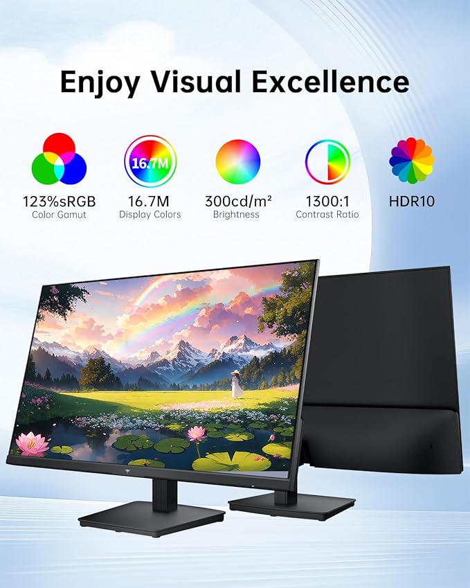 KTC 27 Inch Computer Monitor - QHD (2560 x 1440) Display, Up to 120Hz Monitor, IPS Panel, 123% sRGB, HDMI 2.0 x 2 & DP 1.4 x1, Adaptive Sync, Eye-Friendly Screen PC Monitors for Work Gaming, H27D9