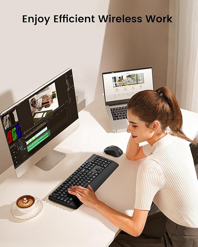 seenda Bluetooth Keyboard and Mouse, COE200 USB + Bluetooth Multi Device, Ergonomic Keyboard Mouse Set, Full-Size Wireless Combo Compatible for Mac OS/Windows PCs Computers Laptops MacBooks - Black