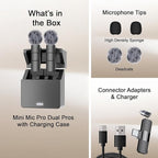 Mini Mic Pro (Latest Model - Wireless Microphone for iPhone, iPad, Android, Lavalier Microphone for Video Recording - iPhone Mic Crystal Clear Recording with USB-C (with Charging Case)