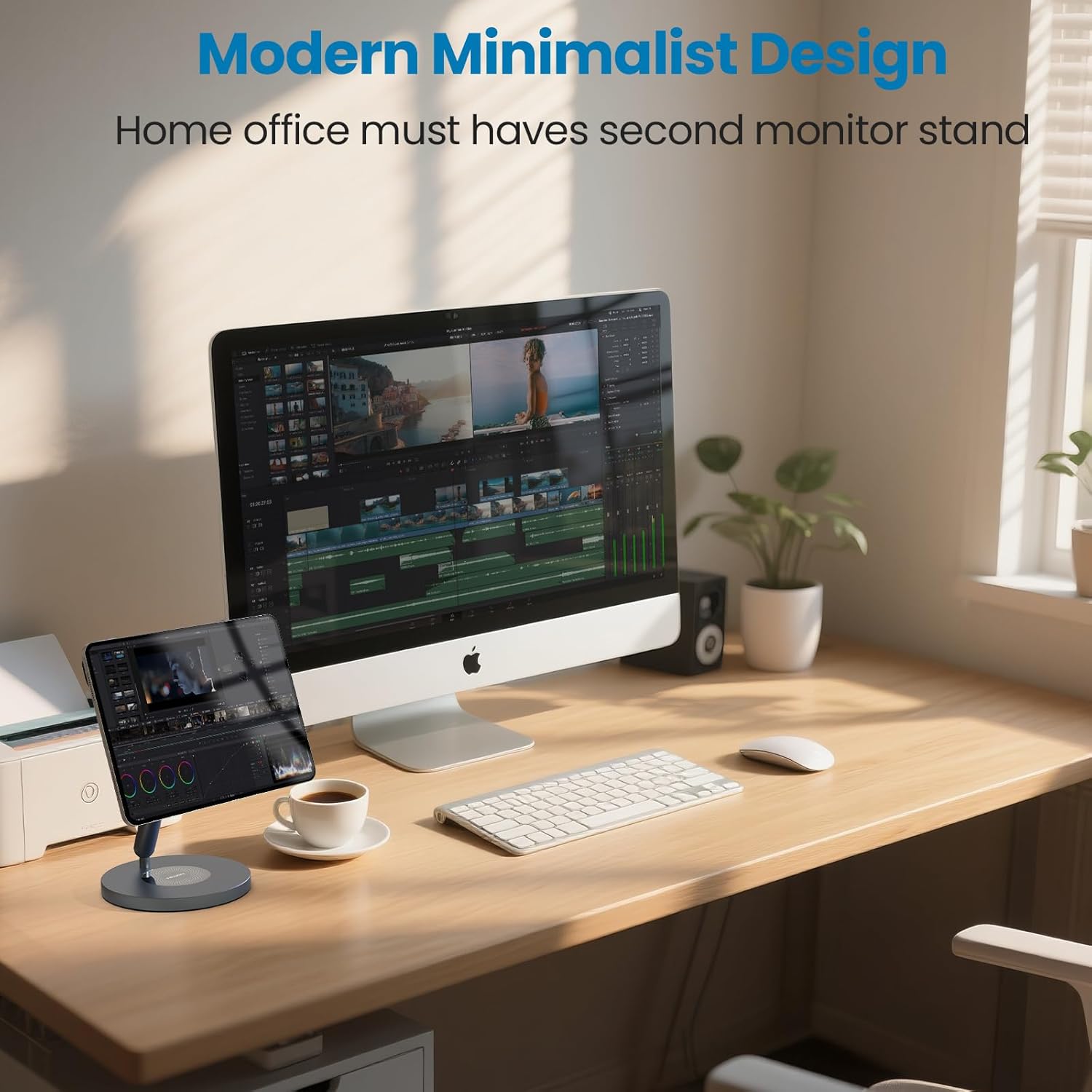 Nillkin Magnetic iPad Stand for Desk, MagSafe Wireless iPhone Charger Stand, 360° Rotating Base, Adjustable Aluminum Tablet Holder for Work, Office, Home, Kitchen Use