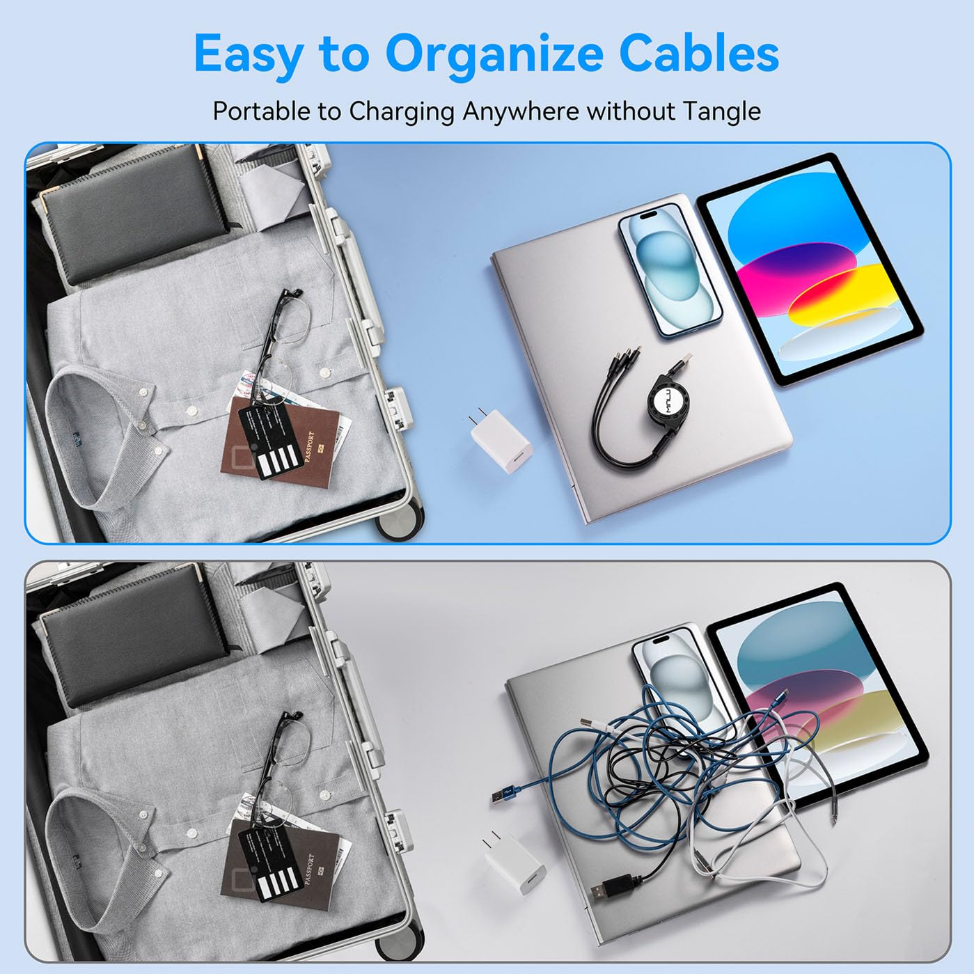 Multi Charging Cable, [2Pack 4Ft] 3 in 1 Retractable Fast Charger Cable Multi Charging Cord USB Cable Adapter with Lightning/Type C/Micro USB Port for Cell Phones/iPhone/Samsung Galaxy/Tablets & More