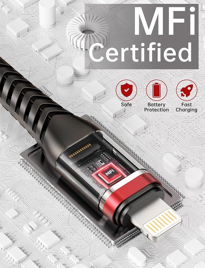 10 FT iPhone Charger [Apple MFi Certified] 3 Pack 10 Foot USB Fast Lightning Cable Long Nylon Braided Charger Cord Compatible with iPhone 14/13/ 12/11/X/XS/XR/XS Max/8/7/6/5S/SE/iPad Pro/Mini/Air