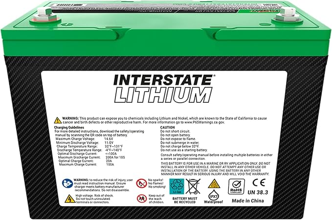 Interstate Batteries 12V 100Ah Group Size 27M Lithium Marine/RV Deep Cycle LiFePO4 Battery, Maintenance Free, Lightweight, Ideal For Boats, RV Camping, Off-Grid, Yachts (Li27M12V100)