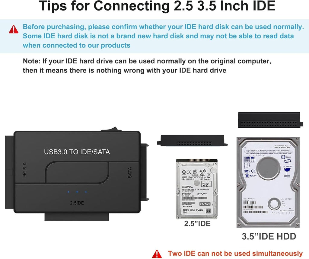 USB 3.0 to SATA IDE Hard Drive Reader, YINNCEEN External Hard Drive Ultra Recovery Converter Universal Hard Drive Adapter Kit for 2.5/3.5 HDD/SSD Hard Drive Disk, Include 12V/2A Power Adapter