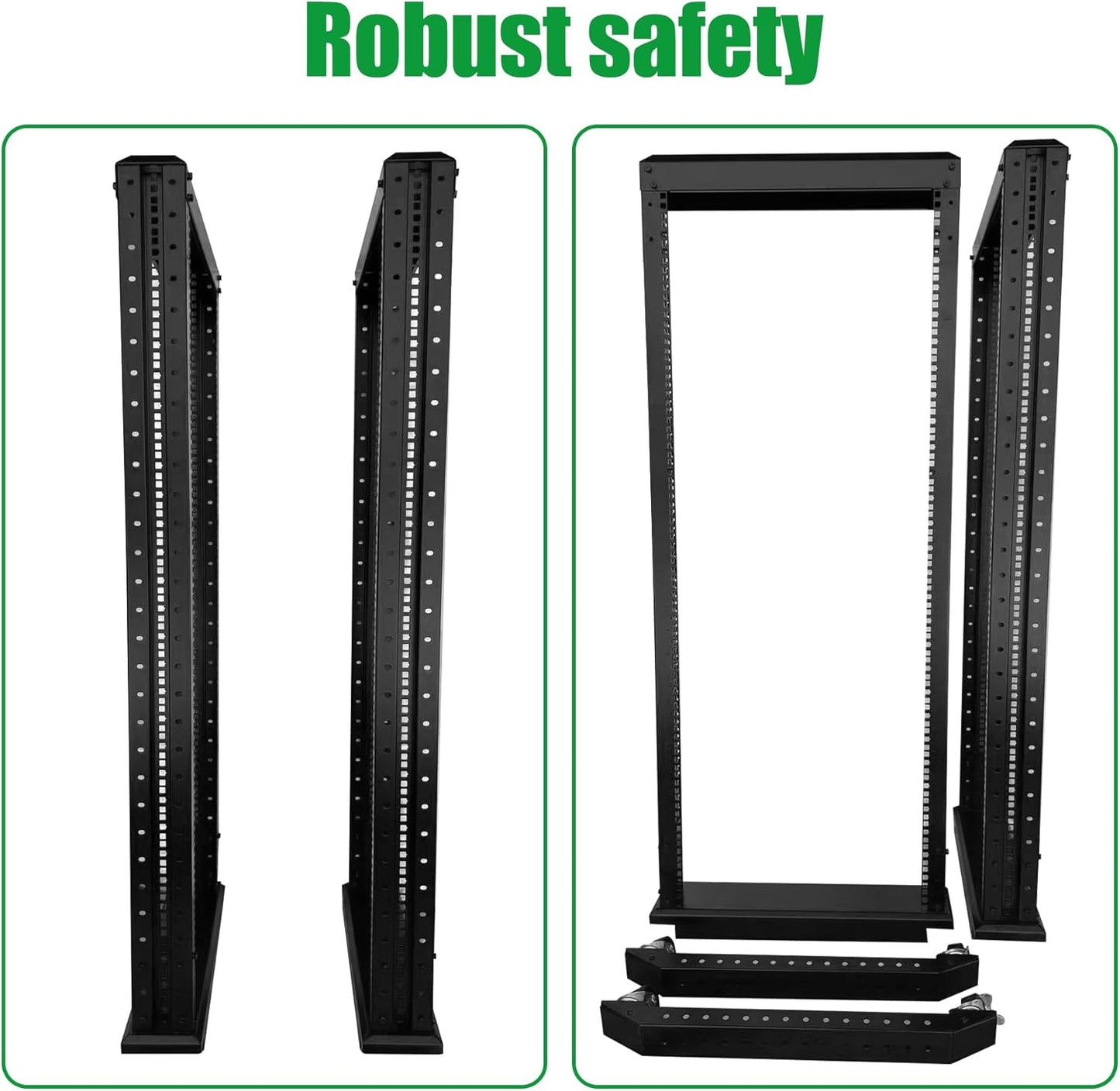 15U Server Rack/4-Post 19in Network Rack/Open Frame Rack with Wheels, Heavy-Duty Frame Cabinet/Adjustable Depth 29.75-27.75in GLOBALRACK(4POST-1000-15U)