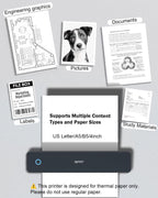 Inkless Portable Printer for Travel, 300DPI Wireless Thermal Printer Support 8.5" x 11" US Letter, A4, MT610Pro Small Bluetooth Printers Compatible with iOS, Android Laptop for Home Office Car, Black