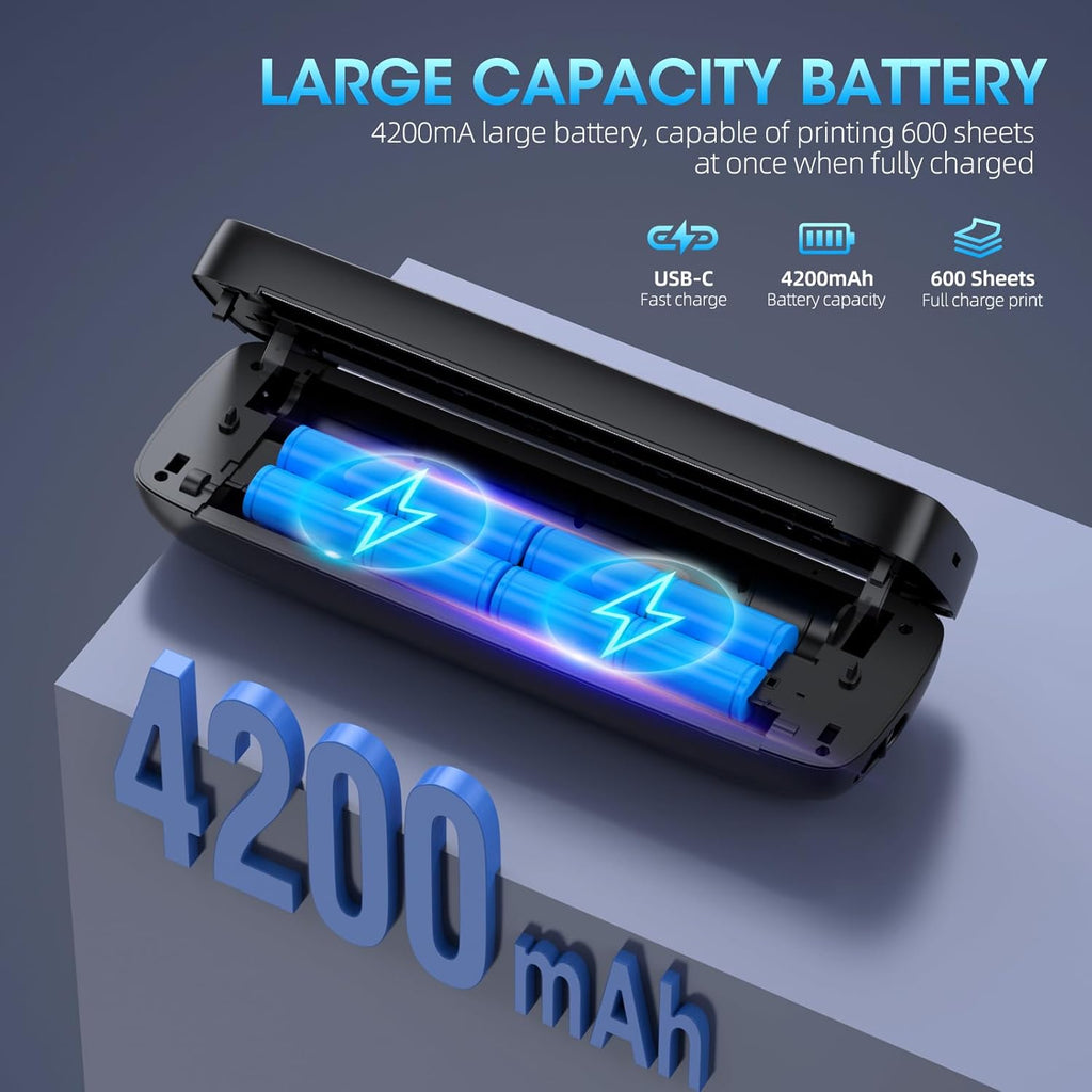 Portable Printer Wireless for Travel，Bluetooth Thermal Printer Support 8.5" X 11" US Letter &Legal, A4&A5 Thermal Paper, Inkless Compatible with iOS, Android & Laptop for Office Car Home