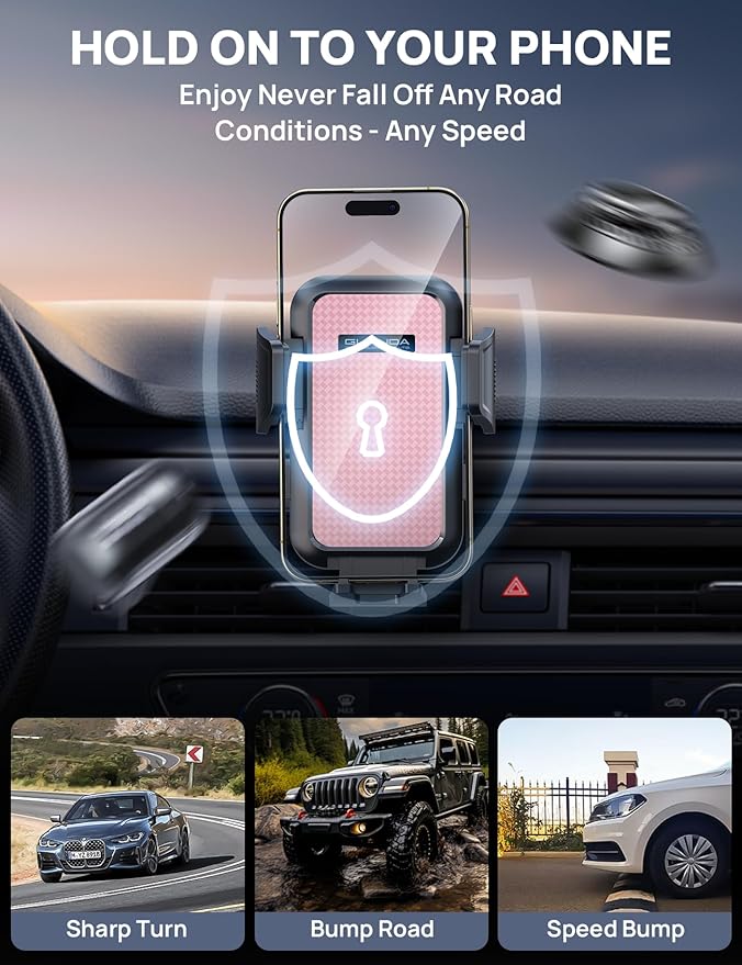 [2025 New] Dashboard Phone Holders for Your Car (+Air Vent Clip) [Military Grade Stable] , Car Cell Phone Holder, Rotatable Suction Cup Car Phone Mount for All Phone (Pink)