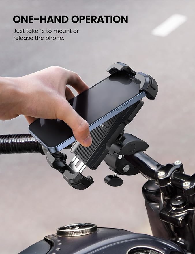 Lamicall Motorcycle Phone Mount, Bike Phone Holder - [Metal Lock] Upgrade Quick Install Handlebar Clip for Bicycle Scooter, Cell Phone Clamp for iPhone 16 15 14 Pro Max, Galaxy, 4.7-6.8" Phones