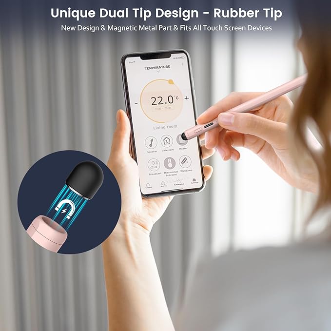 Stylus Pen for iPad, Dual-Tip 13 mins Fast Charge Pencil for Apple, Palm Rejection, Tilt Sensitivity, Compatible w/iPad 6/7/8/9/10, Pro 11/12.9in/M4, Air 3/4/5/M2, Mini 5/6 - Pink