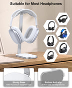VICHYIE Headphone Stand for AirPods Max, Headset Holder with Aluminum Supporting Rod, Heavy Base Desk Stand Headphones Support Accessory for All Headphones - Silver White