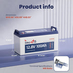 12V 100Ah LiFePO4 Battery, 4000+ Deep Cycle Lithium Battery, Built-in 100A BMS, Ideal for Trolling Motor, RV, Solar Panel Systems, and Off-Grid Power Solutions