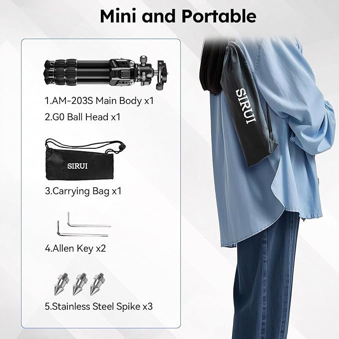SIRUI Lightweight Mini Tripod, 1.9lbs Aluminum Desktop Table Tripod with Low-Profile Ball Head, Compact Design, 33lbs Load, 16.7" Max Height, for DSLR, Mirrorless Camera, Phone, Vlogging