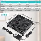 Wathai 120mm x 4 Router TV Box Fan 110v - 240v Big Airflow with Speed Control for DIY Gaming Consoles, Amplifiers, Xbox, Laptop Stand, Mining Machines Devices Cooling