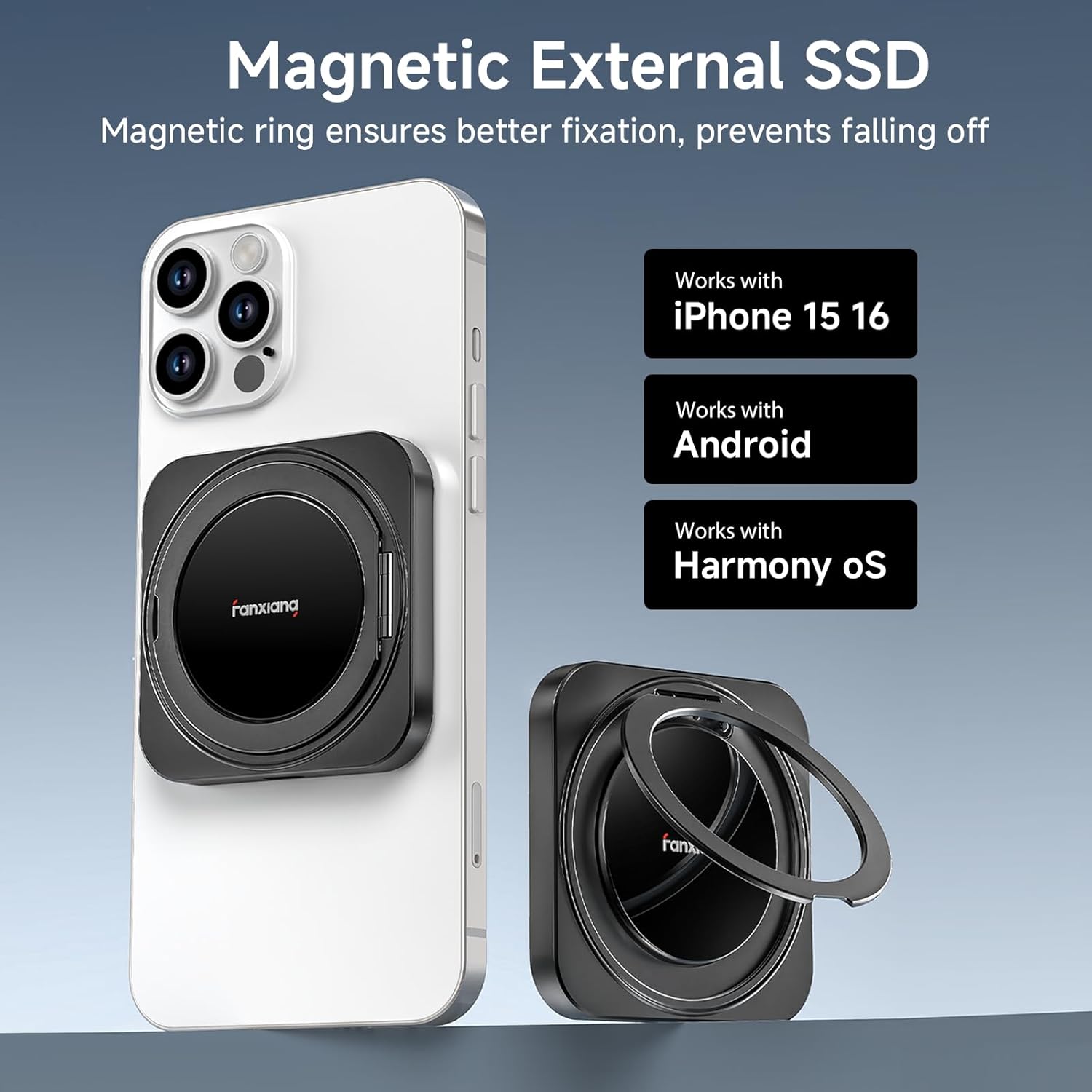 fanxiang 1TB Magnetic Portable SSD with 360° Rotating Stand, Up to 2000MB/s, USB-C 3.2 Gen 2x2 External Solid State Drive,Compatible with iPhone 15/16, Android,Mac, PC, and Tablets