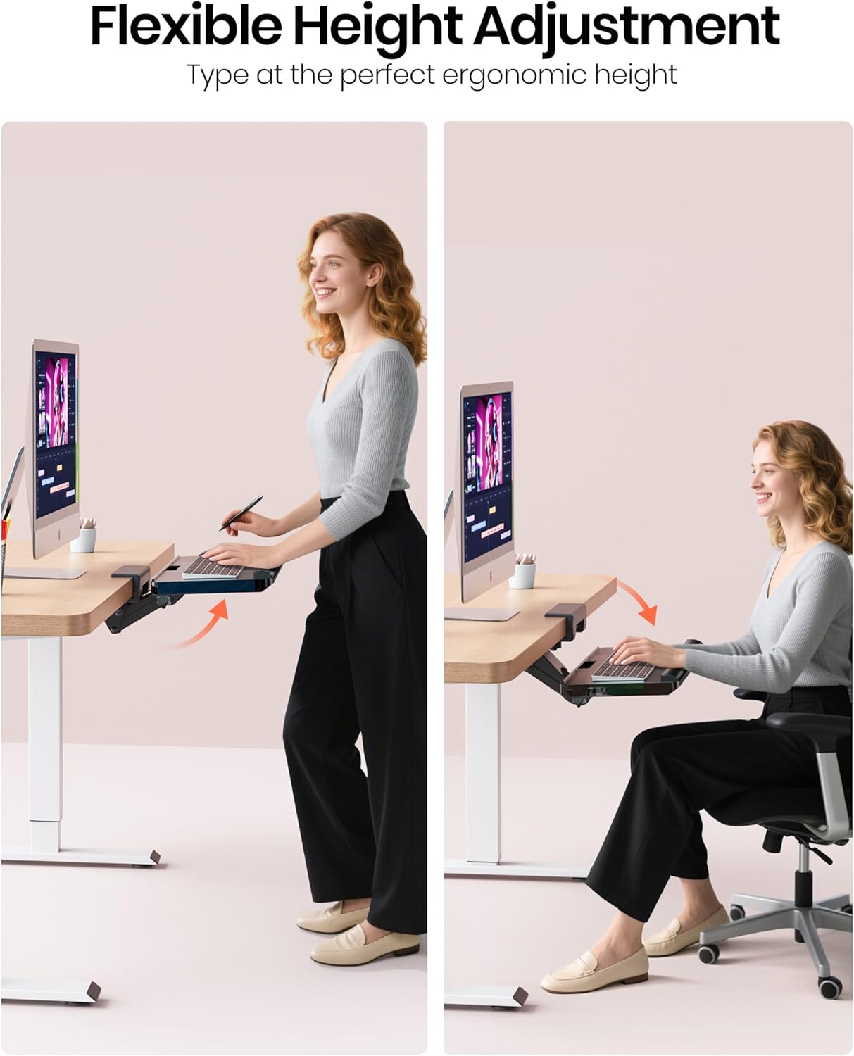 Klearlook Upgraded Ergonomic Keyboard Tray Under Desk, Adjustable Sliding Keyboard Platform Holder, Keyboard Stand with Wrist Rest & Storage Drawer for Home, Office and Gaming, 24.4"x10"