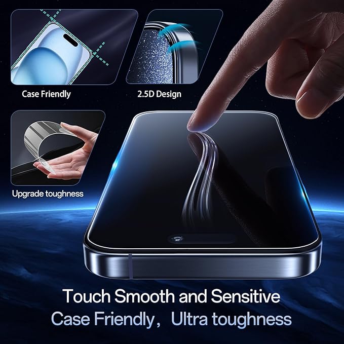 Screen Protector for iPhone 15 Pro [6.1 Inch],2 pcs Colorless Anti-Blue Light Tempered Glass Films, HD Clear, 9H Hardness, No Bubbles, Case Friendly with 2 pcs Camera Lens Protector