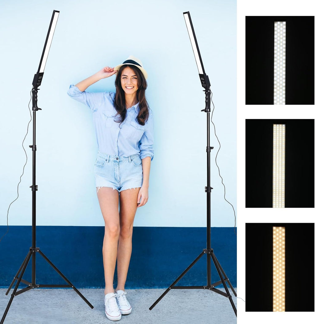 2 Packs LED Photography Lighting Dimmable 3200K-5500K LED Video Light Photo Studio Light Kit with Tripod Stand Bag for Camera Video Studio YouTube Product Portrait Live Streaming