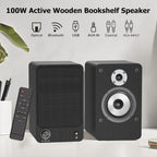 LONPOO Powered Bookshelf Speakers for Record Player,2.0CH Bluetooth Active Near Field Monitors with 1-inch Silk Domed Tweeter and 4-inch Aluminium Speaker for Home Theater, 100 Watts RMS