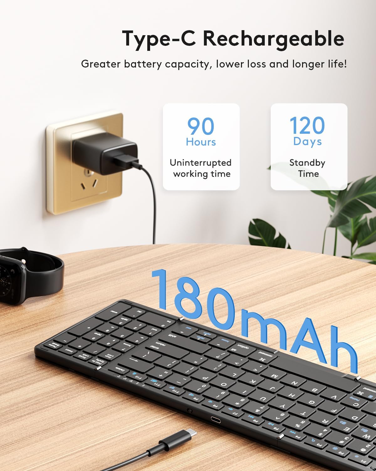 Samsers Foldable Bluetooth Keyboard with Numeric Keypad, Full-Size Wireless Folding Keyboards with PU Leather, Portable Travel for iOS Android Windows Mac OS, Support 3 Device(BT5.1 x 3)-Black