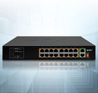 BV-Tech 18 Ports Long Range PoE+ Switch (16 PoE+ Ports | 2 Gigabit Ethernet uplink) - 19" Rackmount - 135W - 802.3af/at -Desktop Design for Easy Set Up