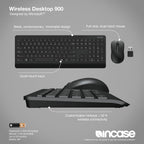 Incase Wireless Desktop 900 Keyboard and Mouse Combo - Designed by Microsoft – Quiet Touch Keys, Ambidextrous Design, Customizable Hotkeys, Two Year Battery Life – Black