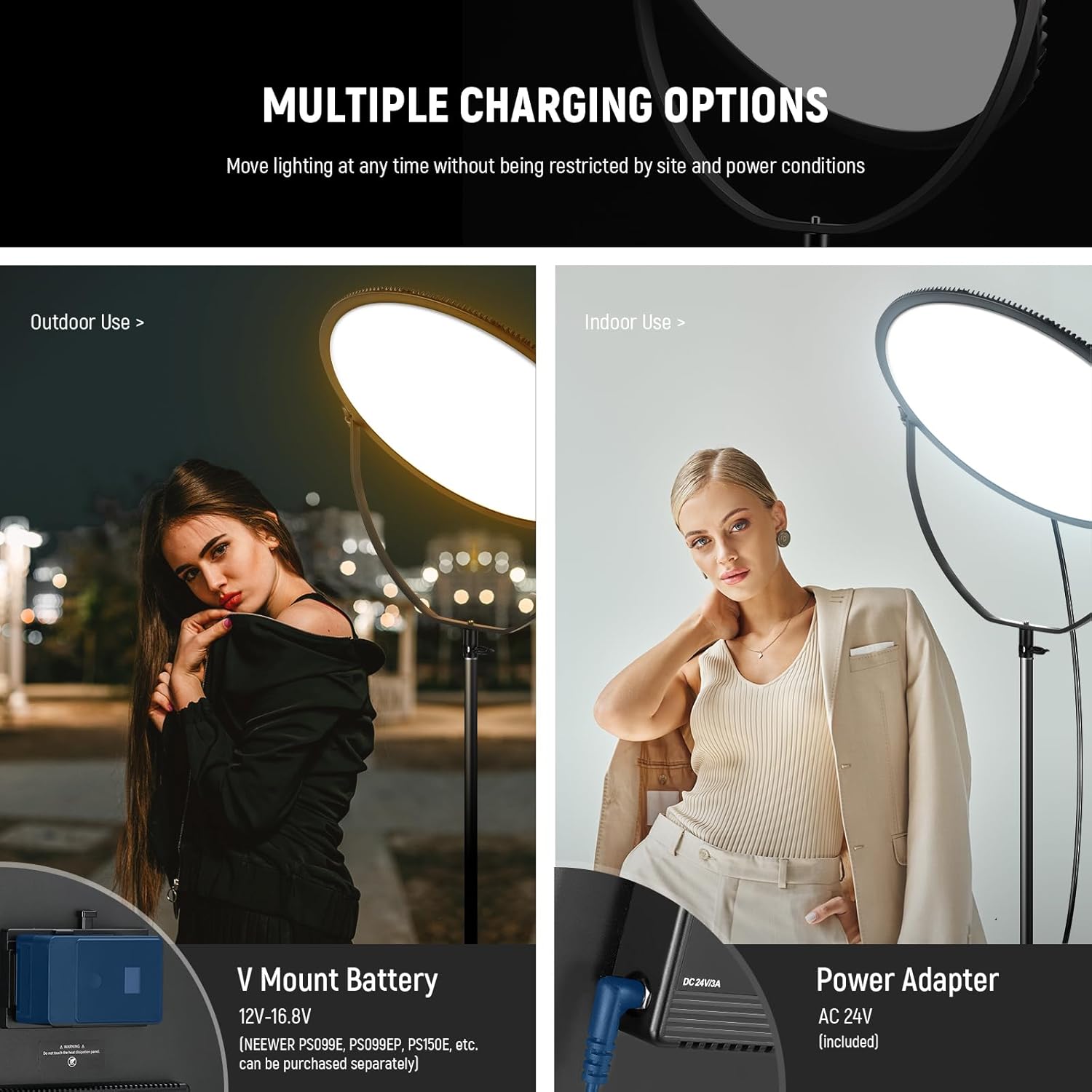 NEEWER 18" RGB LED Round Panel Video Light with APP Control, 65W 6000Lux/0.5m 2500K-8500K RGBCW Photography Studio Lighting /18 Scenes/V Battery Powered for Outdoor Filming Recording Streaming, GR18C