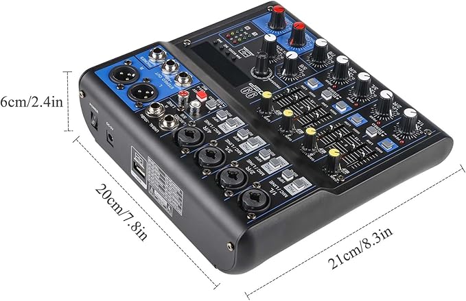 Dj Mixers 8 Channel Audio Mixer Sound Board with Bluetooth, Usb Audio Interface with Sound Card Recording and 48V Phantom Power Sounds Mixer Board with 99 DSP FX Reverb Delay Effect for Streaming