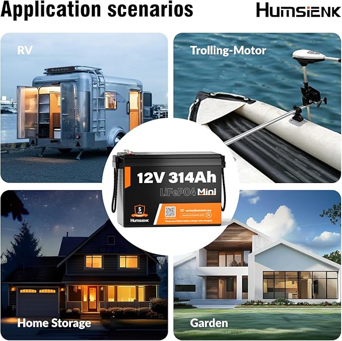 12V 300Ah (314Ah) LiFePO4 Lithium Mini Battery, Max. 4019Wh Energy, 15000+ Deep Cycles, 100A BMS Lithium Iron Phosphate Rechargeable Battery Great for RV, Marine and Off Grid Applications