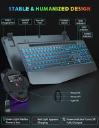 Wireless Keyboard and Mouse Backlits, Wrist Rest, Jiggler Mouse, Rechargeable Ergonomic Keyboard with Phone Holder, Silent Light Up Combo for Computer, Mac, PC, Laptop, Chromebook (Bright Gray)