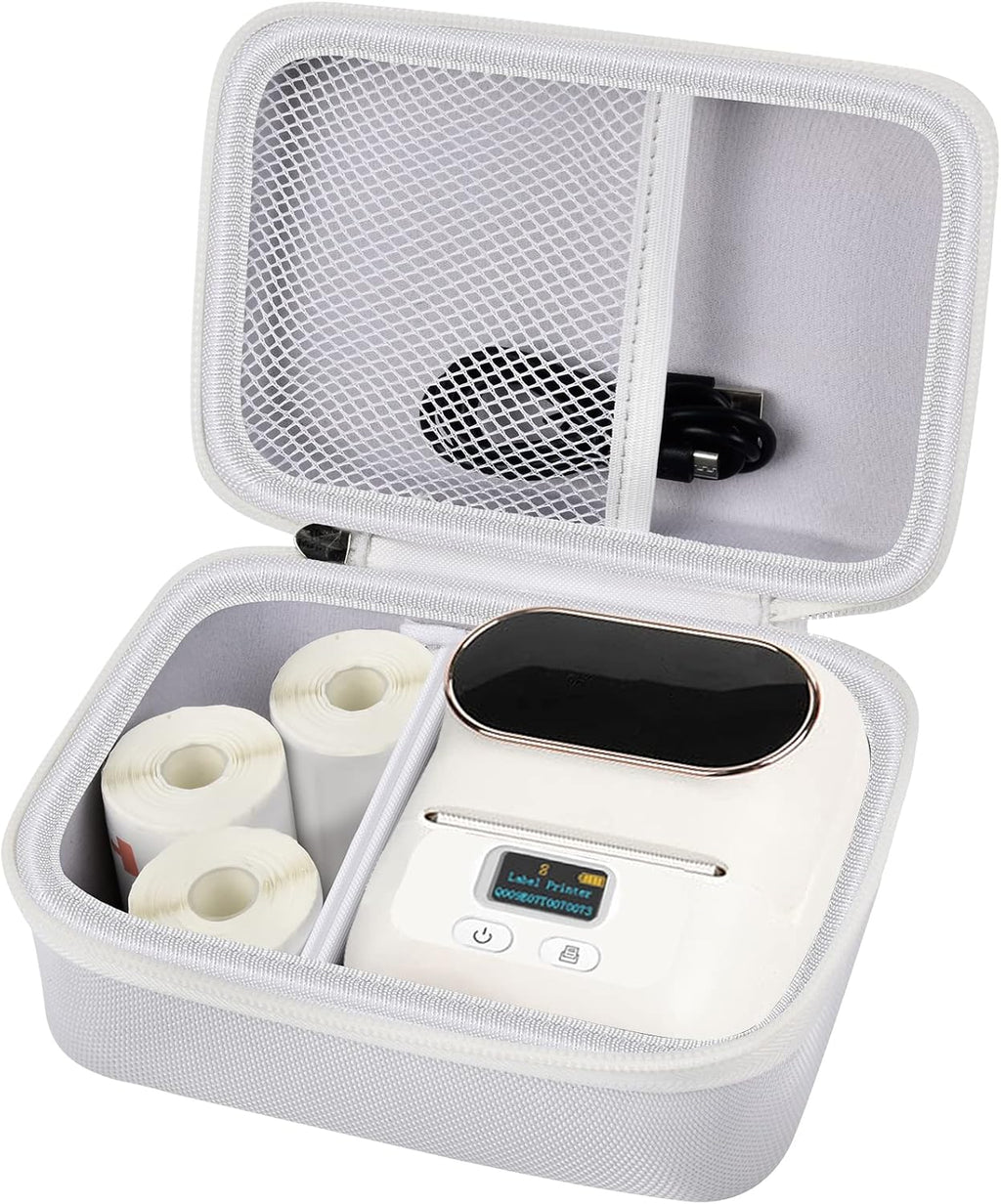 Case Compatible with Phomemo M110 Label Maker - Portable Mini Bluetooth Thermal Label Maker Carrying Storage Bag for Printer Labels, USB Cable and Accessories (Box Only) - White