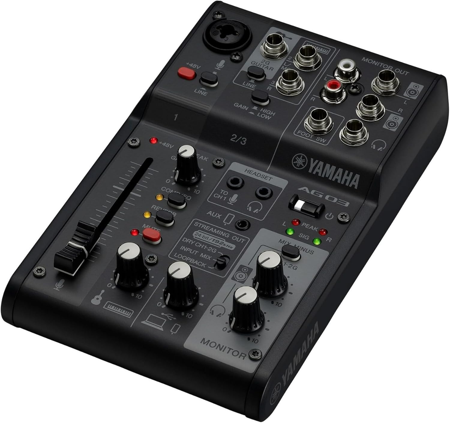 Yamaha AG03MK2 Black 6-Channel Live Streaming Loopback Mixer/USB Interface with Steinberg Software Suite