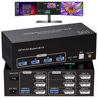 8K Displayport KVM Switch 3 Monitors 2 Computers 4K 120Hz DP KVM Switches Triple Monitor for 2 PC Share 4 USB 3.0 Ports Support Extended & Copy Display Mode Wired Controller and 12V Adapter