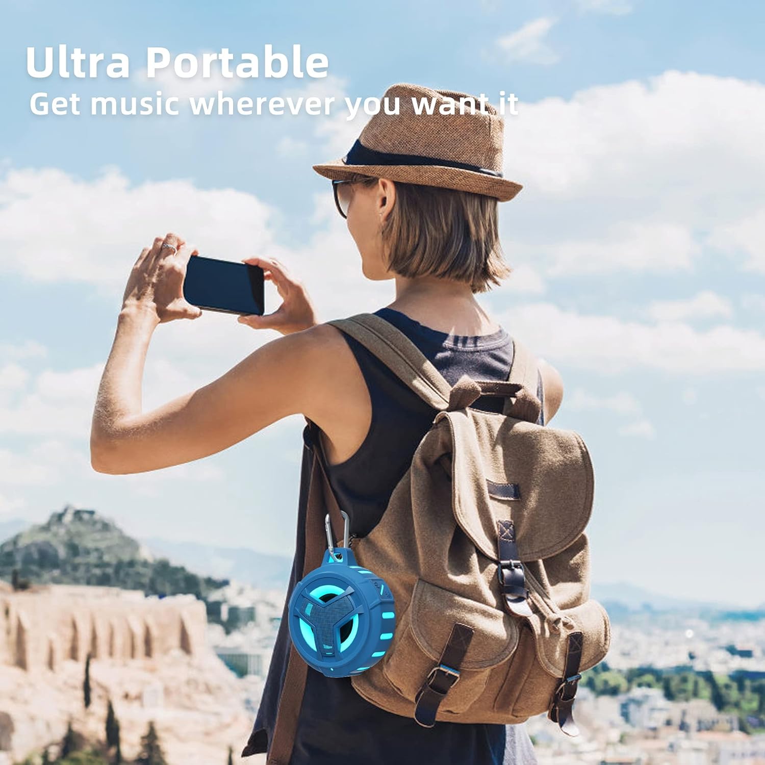 EBODA Shower Bluetooth Waterproof Speaker, IPX7 Floating Portable Wireless Small Speakers with Light, 24H Playtime for Beach, Pool, Kayak Accessories, Gifts for Men and women -Coral Blue